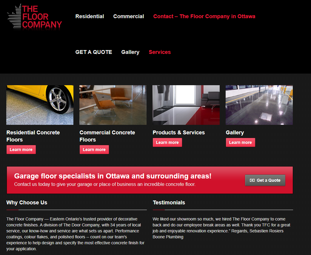 Original Floor Company website before its redesign